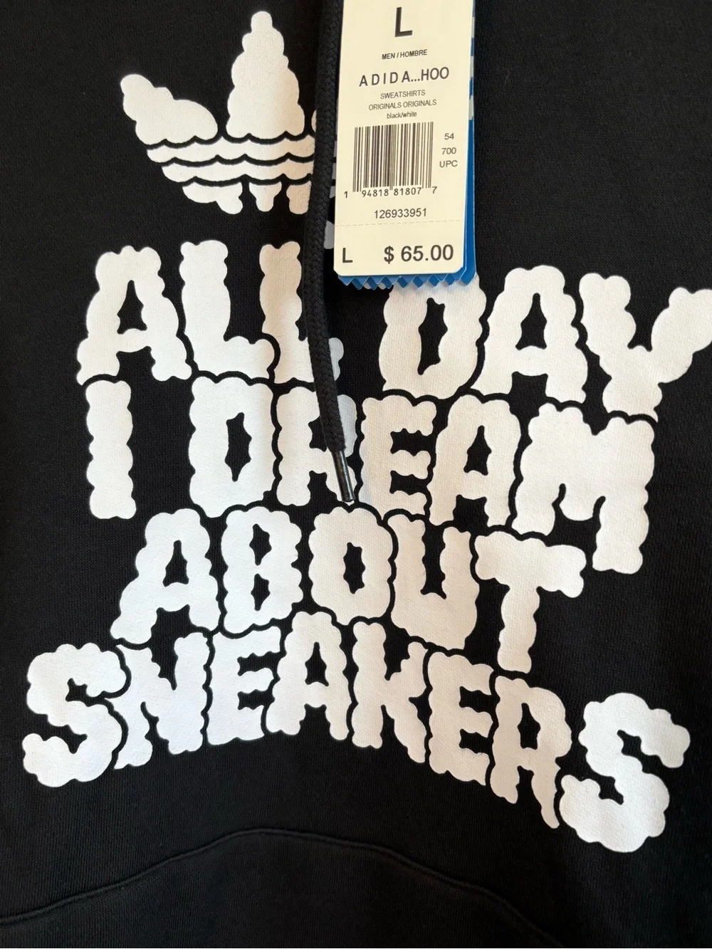 Adidas Men's Black 'All Day I Dream About Sneakers' Hoodie Sz L. NWT